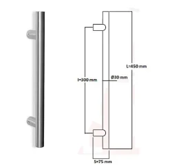 Poignée de tirage Diamètre 30 mm - Entraxe300 - S75 - L450 mm - INOX 304 poli-Hardwarexchange Online