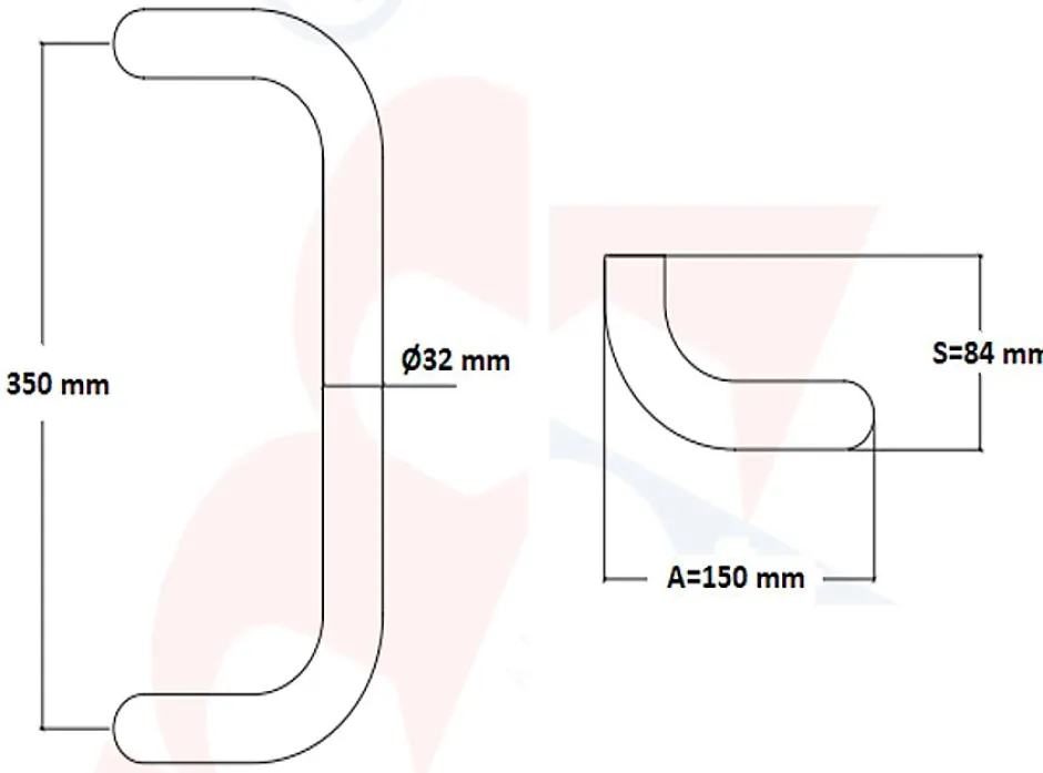 Hardwarexchange Poignée de tirage Diamètre 32 mm - Entraxe350 mm - INOX 304 Laqué RAL 9005 Noir Mat