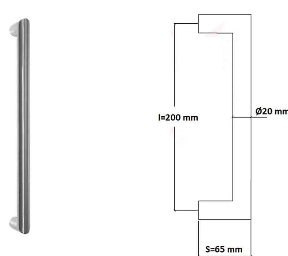 Hardwarexchange Poignée de tirage Diamètre 20 mm - Entraxe200 mm - INOX 304 Laqué RAL 9005 Noir Mat