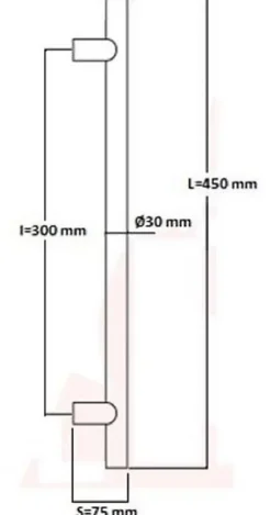 Poignée de tirage Diamètre 30 mm - Entraxe300 - S75 - L450 mm - INOX 304 Laqué RAL 9005 Noir Mat-Hardwarexchange New