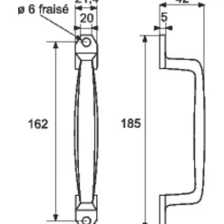 Vachette Poignée de tirage droite chromée - 185 mm - Type 466 -