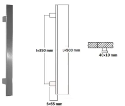Hardwarexchange Poignée de tirage Rectangle 40x10 mm - Entraxe350 - S55 - L500 mm - INOX 304 poli