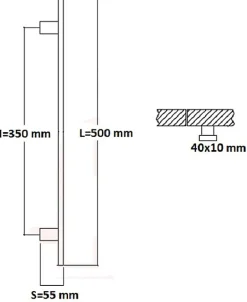 Poignée de tirage Rectangle 40x10 mm - Entraxe350 - S55 - L500 mm - INOX 304 Laqué RAL 9005 Noir Mat-Hardwarexchange Online