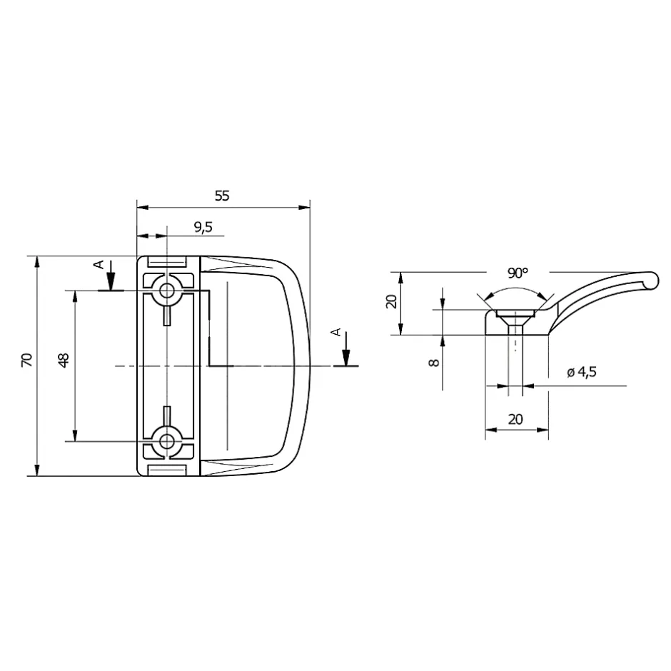 Poignée PVC blanc pour porte-balcon L.70mm-Acbat