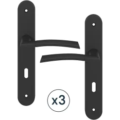 GoodHome Poignée sur plaque avec serrure, noir mat, L.128 mm x l.40 mm, entraxe 195 mm, Hirel vendue par 3 pièces