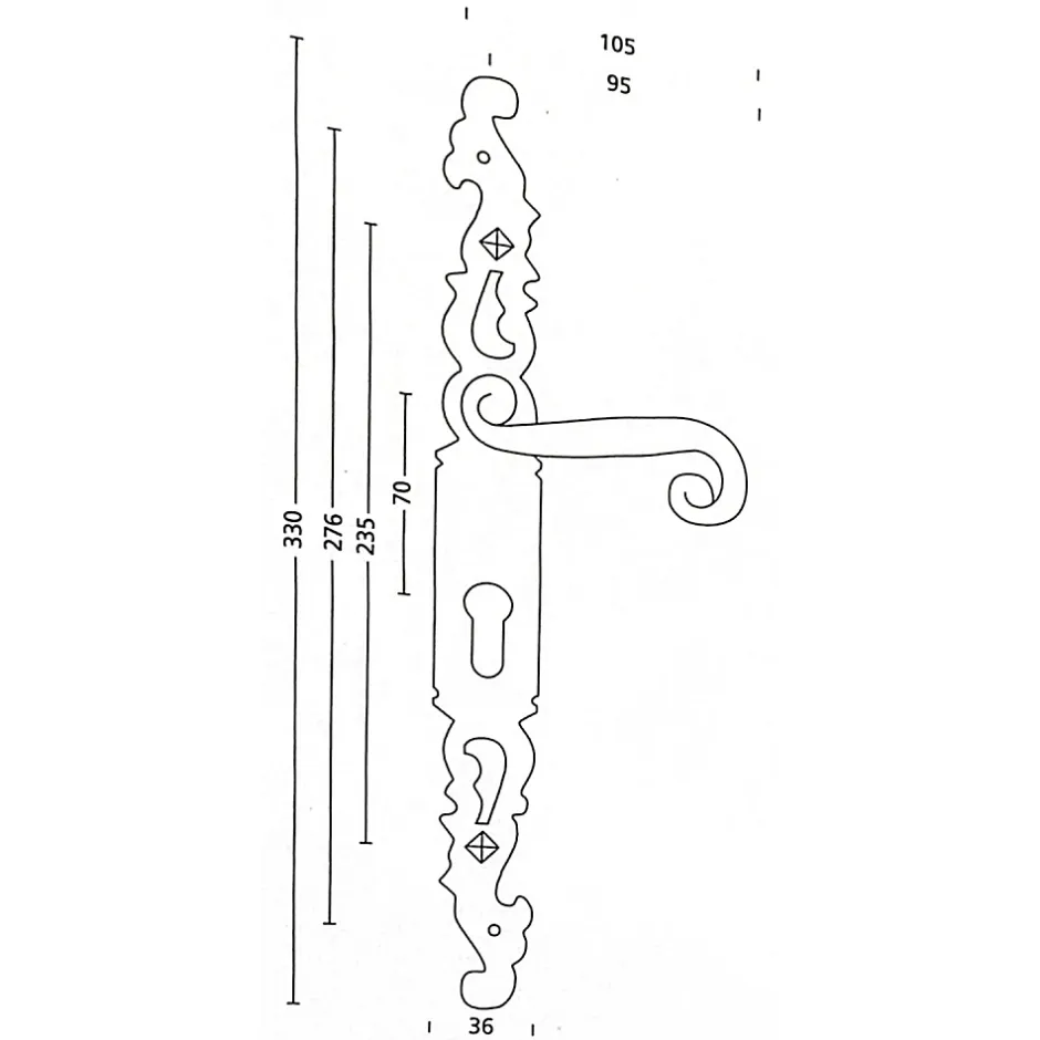 Poignées de porte fer forgé COQ noir 330X36 mm à condamnation-Secury-T New
