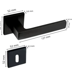 Secury-T Poignées de porte sur rosace noir mat carré - Modèle Nathaly Trou de clé L