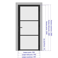 Porte battante blanche H 2040 x L 930 mm - 3 verres opales horizontaux + béquille inox-MySystem Outlet