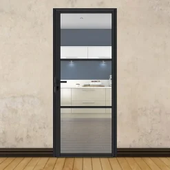 MySystem Porte battante noire H 2040 x L 830 mm - 3 verres clairs horizontaux + béquille noire