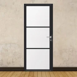 Porte battante noire H 2040 x L 830 mm - 3 verres opales horizontaux + béquille inox-MySystem New