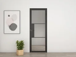 Porte complète Intérieure en verre avec cadre - Serrure- 71x197 - Noir - Transparent - 3 Vitrages - droit-Schulte Outlet