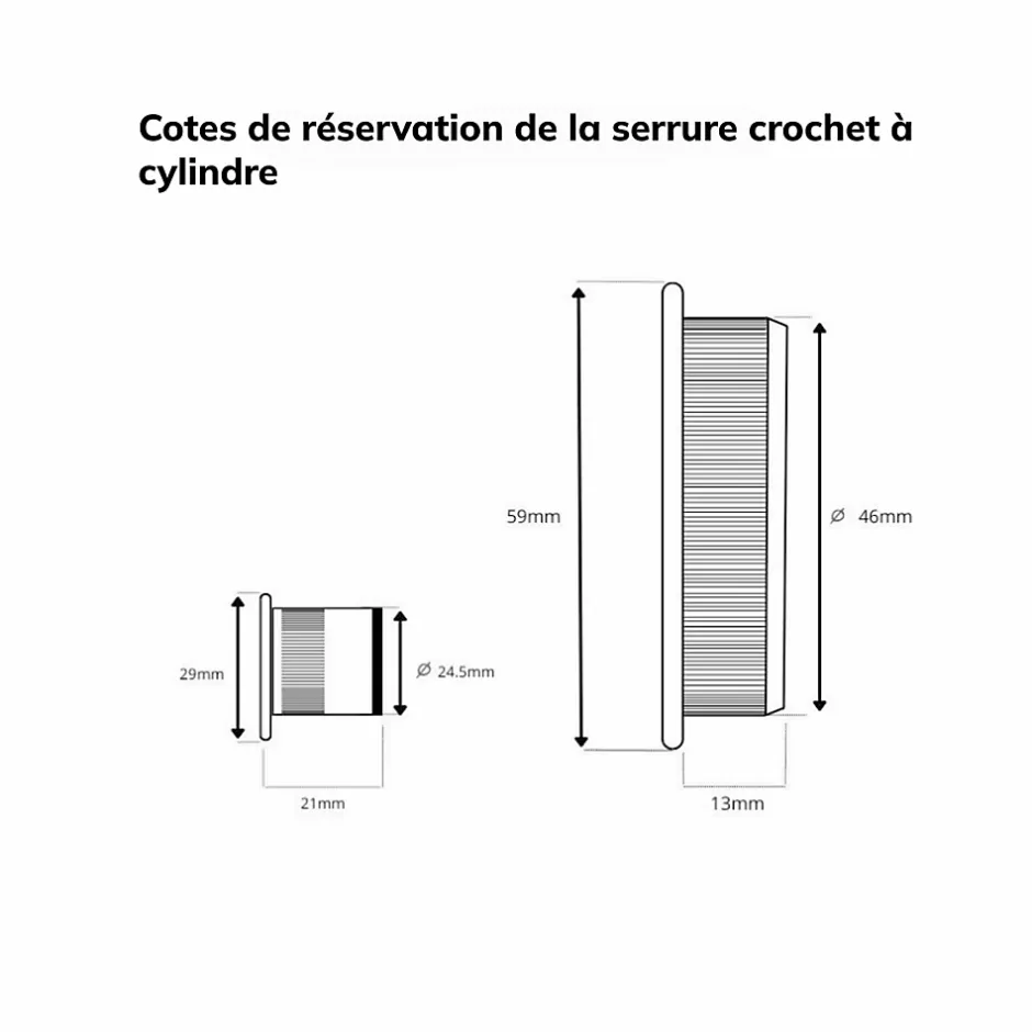 Reivilo Porte coulissante applique April 83 cm avec crochet cylindre rond chromé