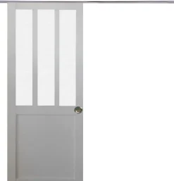 Gd Menuiseries Porte Coulissante Atelier Blanc Vitre Depoli H204 X L83, Rail Alu, Coquilles