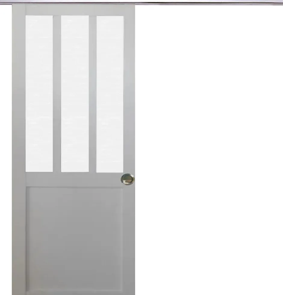 Gd Menuiseries Porte Coulissante Atelier Blanc Vitre Depoli H204 X L83, Rail Alu, Coquilles