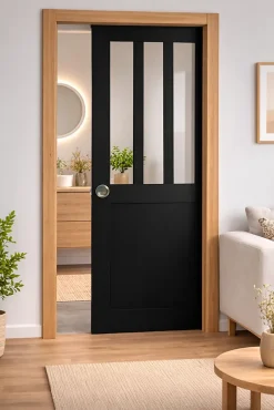 Porte Coulissante Atelier Noir H204 X L73, Galandage, Kit Finition-Gd Menuiseries Clearance