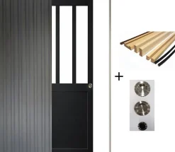 Porte Coulissante Atelier Noir H204 X L73, Galandage, Kit Finition-Gd Menuiseries Clearance