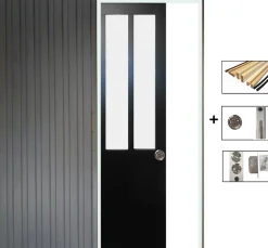 Gd Menuiseries Porte Coulissante Atelier Noir Vitre Depoli H204 X L83, Galandage, Kit Finition