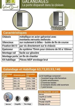 Gd Menuiseries Porte Coulissante Atelier Noir Vitre Depoli H204 X L73, Galandage, Kit Finition