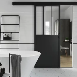 Porte coulissante Atelier noire 3 vitrages H.204 x l.83 cm