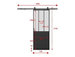 Porte coulissante atelier avec système en applique - Noir et verre trempé dépoli - H205 x L73 cm - ARTISTO II-Vente-unique