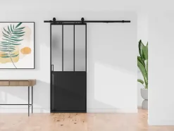 Porte coulissante atelier avec système en applique - Noir et verre trempé dépoli - H205 x L73 cm - ARTISTO II-Vente-unique