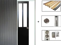Gd Menuiseries Porte Coulissante Atelier Noir H204 X L93, Galandage, Kit De Finition