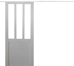 Porte Coulissante Atelier Blanc H204 X L93, Rail Alu Bandeau Blanc-Gd Menuiseries Online