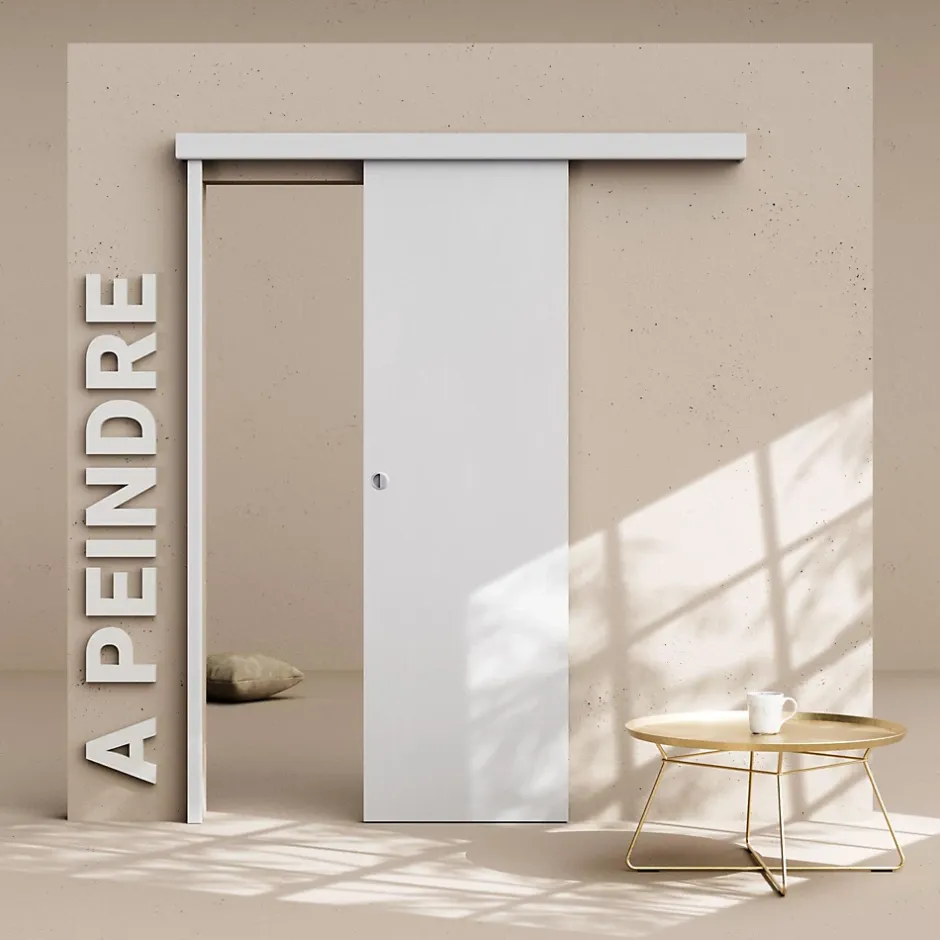 Coulicool Porte Coulissante avec Rail - Prépeinte Plane 63 cm - Avec butée