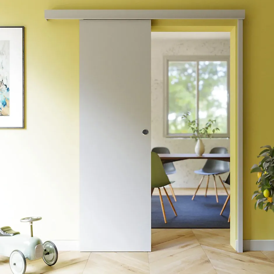 Coulicool Porte Coulissante avec Rail - Prépeinte Plane 63 cm - Avec butée