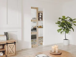 Porte coulissante avec système à galandage en bois et verre trempé - 3 fenêtres - H205 x L93 cm - ACOSTA II-Vente-unique Best