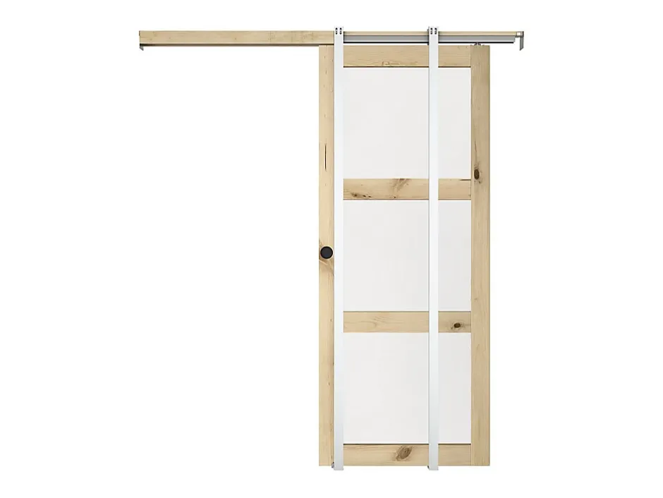 Porte coulissante avec système à galandage en bois et verre trempé - 3 fenêtres - H205 x L93 cm - ACOSTA II-Vente-unique Best