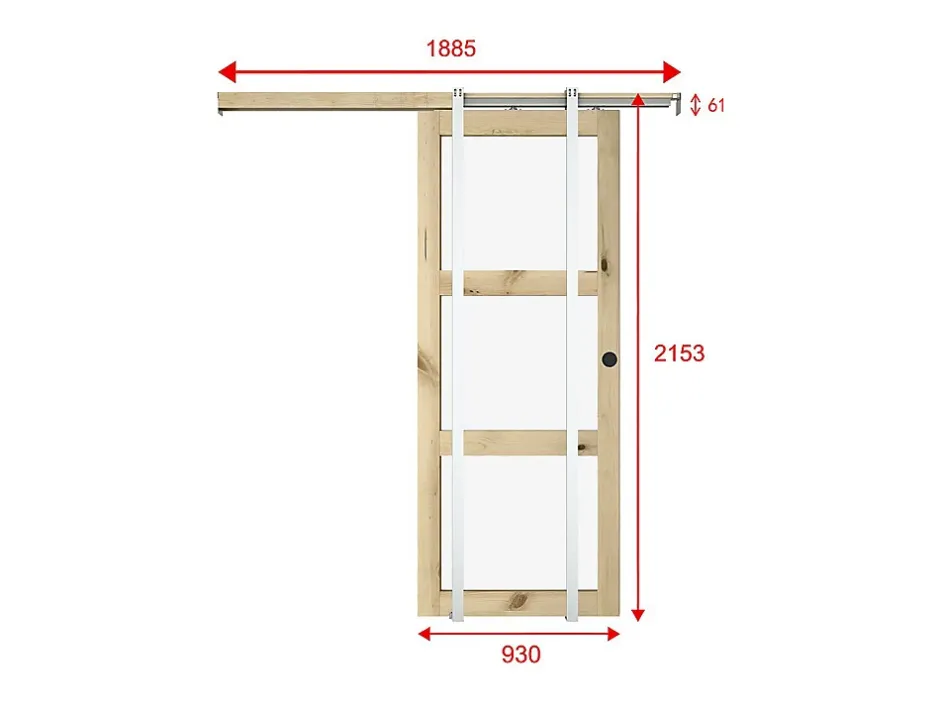 Porte coulissante avec système à galandage en bois et verre trempé - 3 fenêtres - H205 x L93 cm - ACOSTA II-Vente-unique Best