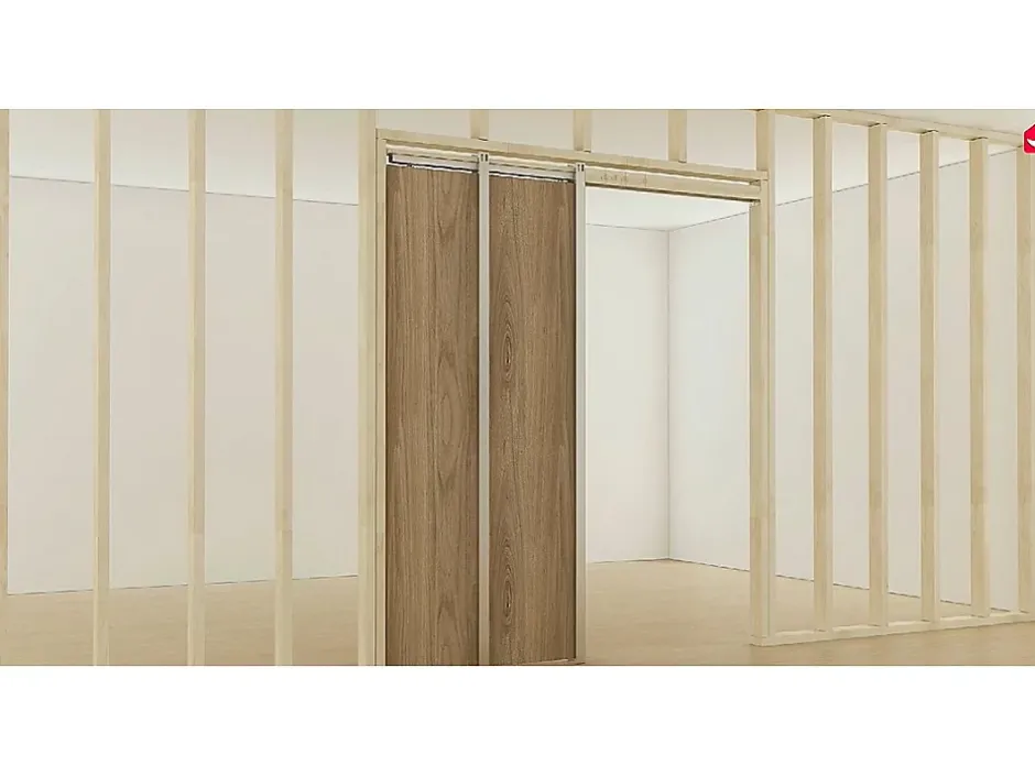 Porte coulissante avec système à galandage en bois et verre trempé - 3 fenêtres - H205 x L93 cm - ACOSTA II-Vente-unique Best