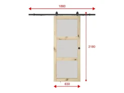 Porte coulissante avec système en applique en bois et verre trempé dépoli - 3 fenêtres - H205 x L63 cm - ACOSTA II-Vente-unique Sale
