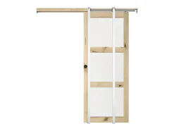 Porte coulissante avec système à galandage en bois et verre trempé dépoli - 3 fenêtres - H205 x L63 cm - ACOSTA II-Vente-unique Discount