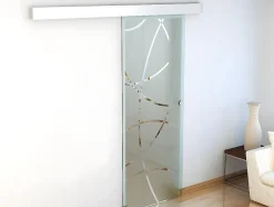 Vente-unique Porte coulissante avec système en applique H205 x L83 cm - Verre trempé dépoli - HEIDI