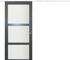 Gd Menuiseries Porte Coulissante Blakeria Vitrée Ral7016 H204 X L93, Rail Alu Bandeau Blanc, Coquilles