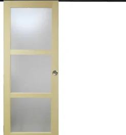 Porte Coulissante Bois Ayous Vitrée H204 X L73, Rail Alu Bandeau Noir, Coquilles-Gd Menuiseries Online