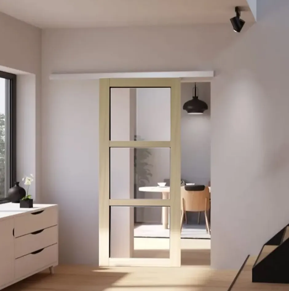 Porte Coulissante Bois Ayous Vitrage Transparent H204 X L73, Rail Alu-Gd Menuiseries Sale