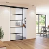 Porte coulissante complète 102x220 - verre de sécurité -décor industriel-poignée barre-Schulte Clearance