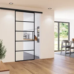 Porte coulissante complète 102x220 - verre de sécurité -décor industriel-poignée barre-Schulte Clearance