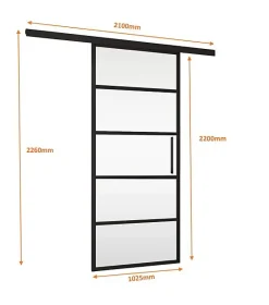 Porte coulissante complète 102x220 - verre de sécurité -décor industriel-poignée barre-Schulte Clearance