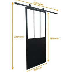 Schulte Porte coulissante complète verre - 90x215 - Porte vitrée - Décor industriel - Satinée - Noir