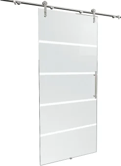 Porte coulissante complète 90x208 - verre de sécurité - porte vitrée - décor dépoli - système apparent-Schulte Sale