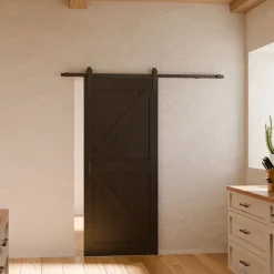 Schulte Porte coulissante complète - bois 90x215cm - chêne oak noir - système ouvert noir -Softclose