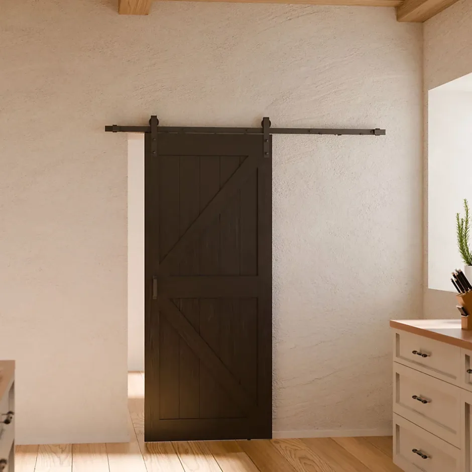 Schulte Porte coulissante complète - bois 90x215cm - chêne oak noir - système ouvert noir -Softclose