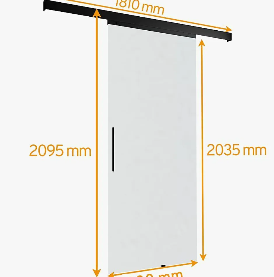 Porte Coulissante Complète 90x203 - Rail Noir -porte Vitrée - Verre Sablé - Poignée Barre-double Softclose-Schulte Sale