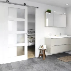 Porte coulissante Connemara 4 carreaux blanc H.204 x l.83 cm- Sale