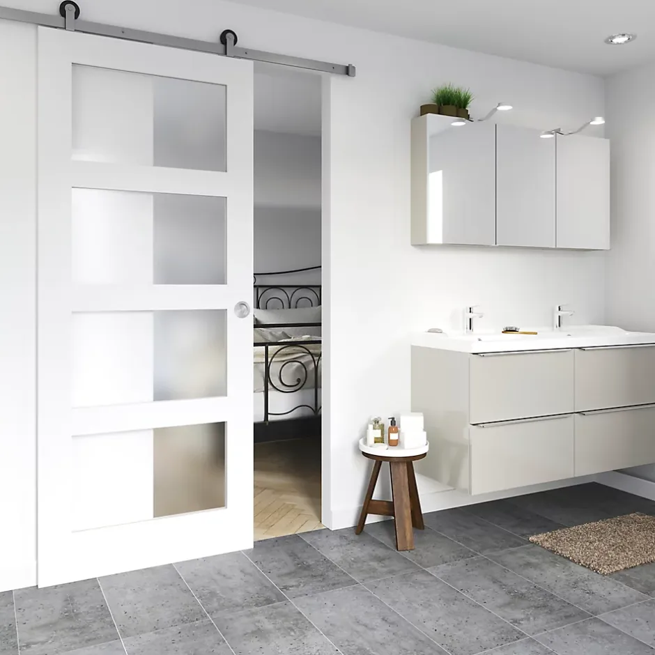 Porte coulissante Connemara 4 carreaux blanc H.204 x l.83 cm- Sale