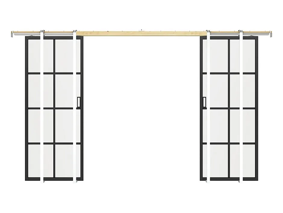 Vente-unique Porte coulissante double avec système à galandage en aluminium et verre trempé - 2 x H205 x L63 cm - WILDEN II
